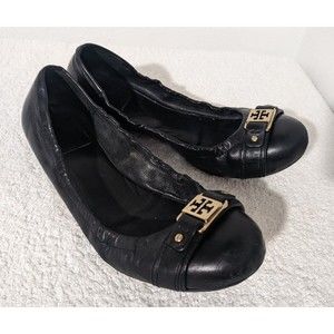 Tory Burch Womens Black Leather Slip-On Ballet Flats Size 11 M